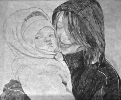 A pencil sketch of my baby sister and I.